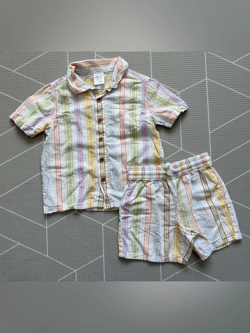 Little Co. Lauren Conrad|Linen & organic cotton Striped neutral Button-Up Set•••